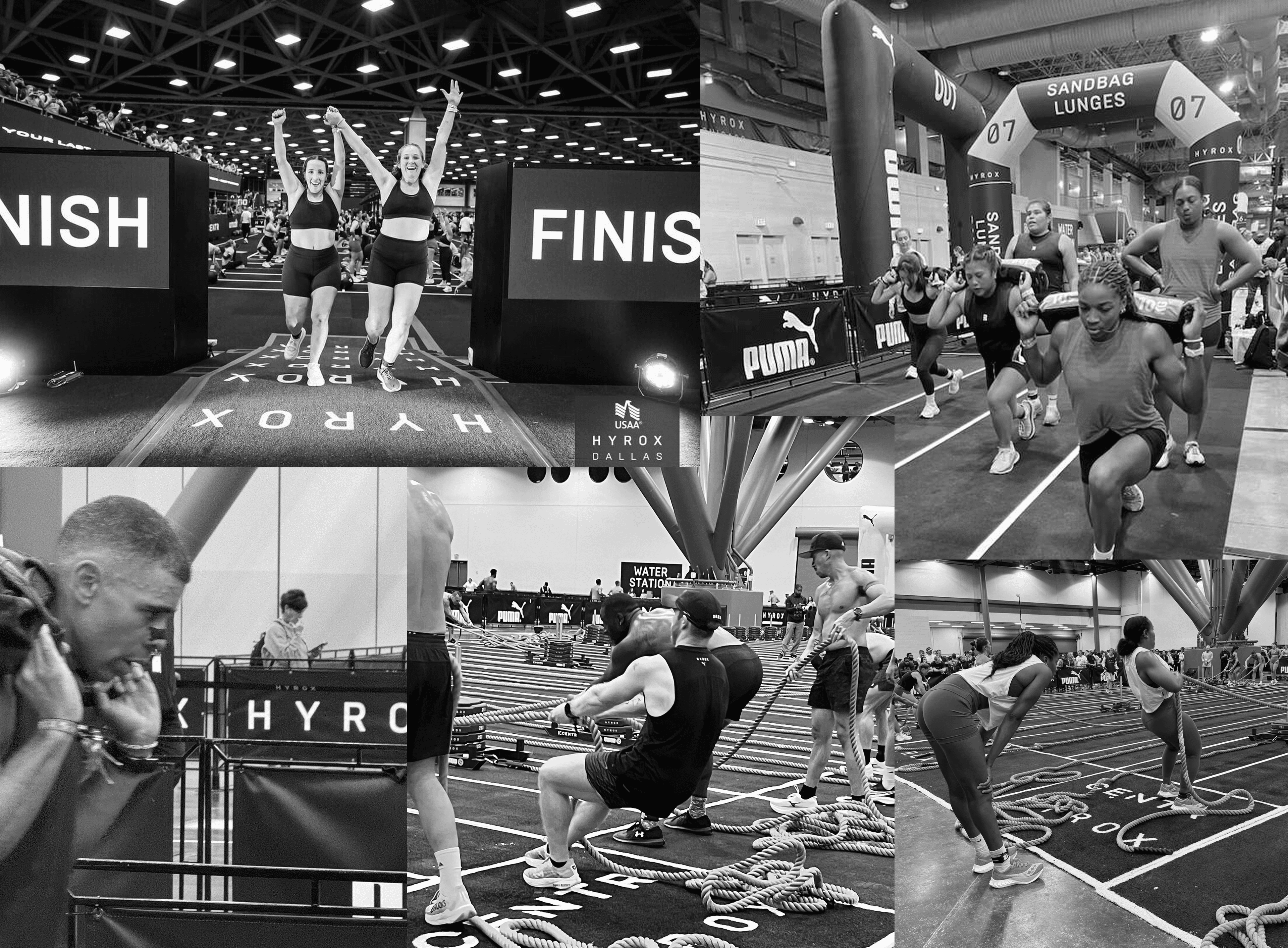 Athletes completing HYROX race stations